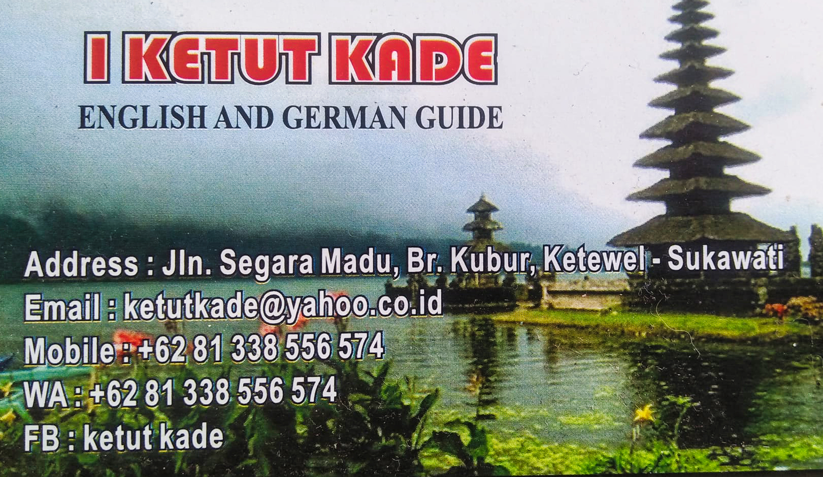 Visitenkarte Reiseleiter Ketut Kade